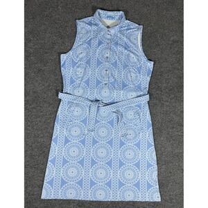 J McLaughlin Dress Womens XL Blue White Brynn Catalina Cloth Sleeveless Belted